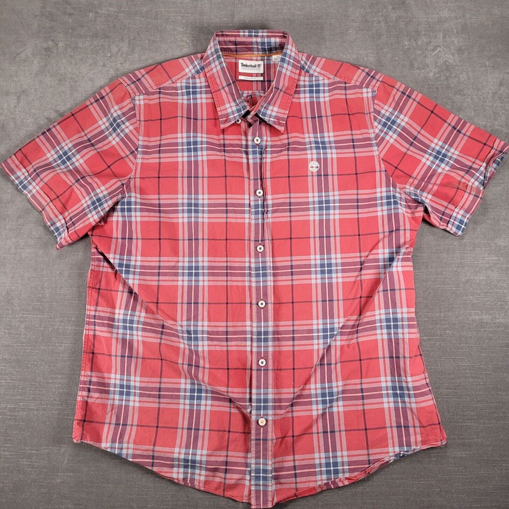 Timberland Vintage Button Up‎ Short Sleeve Plaid Mens Size XL
